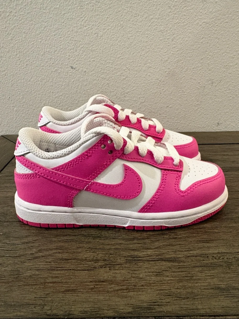 NIB [Nike] Dunk Low Top Shoes Sneakers Fuchsia Pink/White Little Kids Youth 11 C - Picture 7 of 16